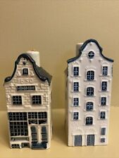 2 Vtg KLM Airlines Blue White Delft Canal Houses #’s 12 & 33 Empty Bols picture