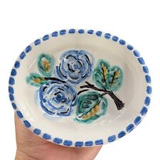 VTG Branciforti Caltagirone Italy Hand Painted 3 Footed Dish Bowl W Blue Flowers picture