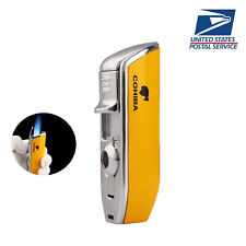 Yellow 3 Jet Windproof Straight Torch Blue Flame Lighter Metal With Punch Gift picture