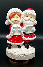 VINTAGE ADORABLE MR AND MRS SANTA CLAUS MUSICAL SPINNING MUSICAL FIGURINE picture