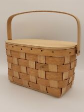 Vintage Putney Vermont Basketville Hinged Lid Handle Basket Slat Woven EUC.      picture