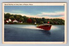 Naples ME-Maine, Speed Boating On Long Lake, Antique Vintage Souvenir Postcard picture