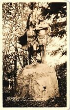 WHITE MAN COMING real photo postcard rppc PORTLAND, OR indian statue city park picture
