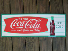 Coca-Cola Steel Retro Advertising Sign Arciform Fishtail Horizontal with Bottle picture
