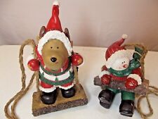 Vintage Christmas Bear Snowman Ornament Lot-Indoor/Outdoor Figurines Heavy Jumbo picture