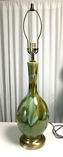 Vintage Mid Century Drip Glaze Ceramic Lamp Turquoise, Olive Green, Brown 32” picture