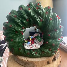 VINTAGE CERAMIC TAMPA BAY MOLD INC. HAND PAINTED WREATH SLEEPING MOUSE & LIGHTS picture