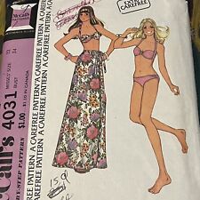 Vintage 1970s McCalls 4031 Bikini Swimsuit + Skirt Sewing Pattern 12 34 XS UNCUT picture
