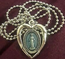 2 Lot: Sterling Silver Filled ENAMEL Heart Miraculous Virgin Mary Medal Pendant+ picture