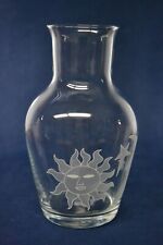Vintage Celestial Glass Vase  Carafe Etched Sun Moon Stars 6.75