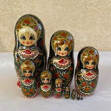 10 Pc VTG Signed CEPRUEB NOCAG Hand Painted Russian Matryoshka Nesting Dolls 7” picture