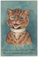 1909 Artist Signed German Louis Wain Cat w/ Eyeglass Monocle & Sinister Smile picture