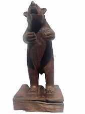 Grizzly Bear Standing Hand Carved Wooden 7” Tall Wood Arms Out Upright Folk Art picture