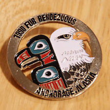 1990 Fur Rendezvous Rondy Large Commemorative Pin Anchorage Alaska Eagle Totem picture