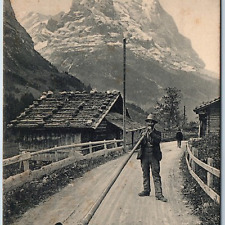 c1910s Switzerland Alphornblaser Player of Alphorn Mountain Collo Photoglob A207 picture