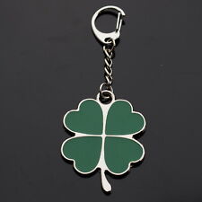 1x Four Leaf Green Clover Hearts Lucky Key Ring Charm Pendant Clip On Keychain picture