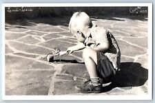 Little Boy Postcard RPPC Photo Feeding Chipmunk Lend Lease Collins c1940's picture