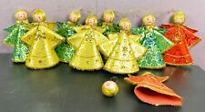 Vintage Cone Angel Ornaments Velvet Cardboard Japan lot of 9 Red Gold Green picture
