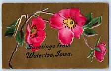 Waterloo Iowa IA Postcard Saeetings Embossed Flowers And Leaves 1911 Antique picture