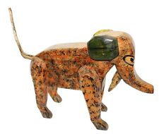 Vintage Elephant Sculpture Wood Carving Folk Art Hand Painted w/ Removable Tail picture