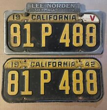 1941 CALIFORNIA LICENSE PLATE PAIR 1942 TABS V TAB WITH HOLLYWOOD FRAME 81 P 488 picture