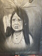 Rare Sad Native American Painting or Airbrush Artwork Walt Reber 16” x 20” picture