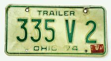Vintage 1974 Ohio Trailer Green & White License Plate State Car Tag 335-V-2 picture