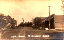 Antique RPPC Real  Photo Postcard 1909 Nortonville, Kansas Main Street Windmill picture