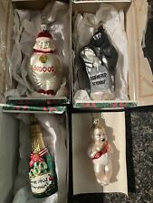 Vintage Old World Christmas Glass Ornaments Lot Of 4 Bottle,baby,ghost,clown picture