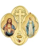 Sacred Heart of Jesus & Miraculous Medal Gold Plated Religious Cross Lapel Pin picture