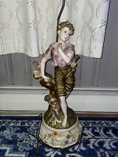 RARE Vintage Victorian Style Flower Boy Porcelain Tall Lamp Statue Made in Italy picture