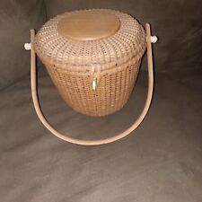 Vintage Nantucket Rattan Woven Basket Handbag Sewing Basket Blank picture