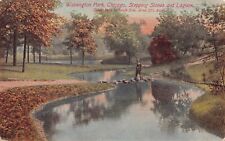 Chicago IL Illinois Edwardian Man Derby Hat Cane Park Walk River Vtg Postcard N1 picture