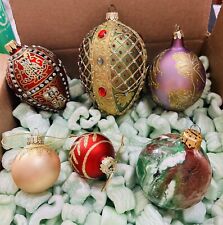 Lot 6 Vintage Purple Red Gold Jeweled Easter Egg Oval Glass Christmas Ornament picture