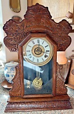 Antique Ornate Oak Ingraham Gingerbread Kitchen Shelf Clock, Bristol picture