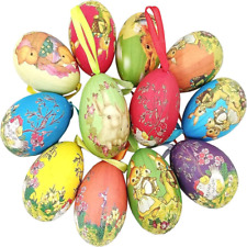 12Pcs Vintage Style Paper Mache Foam Egg Hanging Ornaments Easter Decoration picture
