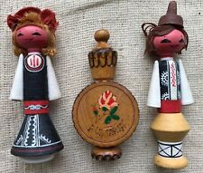 VTG Bulgarian Rose Oil Perfume Wooden Traditional Handmade Folk Souvenir Dolls picture