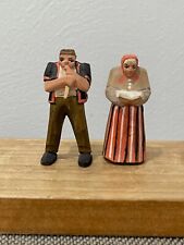 Vintage Swiss Wood Carved  Pair of Figurines Couple Man & Woman picture