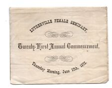 Lutherville Female Seminary ( Baltimore ) Commencement & Program 1875 RARE picture
