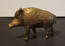 Vintage Heavy Solid Brass Pig Boar Hog Figurine 6-1/2