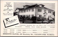 Vintage CLEARWATER, Florida Postcard MEREDITH MANOR Apartment Building Unused picture