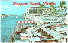 Vtg Postcard  ~ Pompano Beach Florida ~ Yacht Basin~ Older Boats ~ Buildings picture