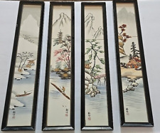 VTG MCM Japanese Tiles Wall Decor Four Seasons Hand-Painted Mid-Century Modern picture