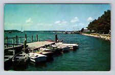 Long Island NY-New York, Rowboats and Yachts at Docked, Vintage Postcard picture