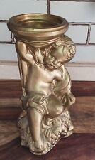 Vintage Gold Gilt Chalkware Cherub/Angel Statue Trinket Dish Candle Holder 9