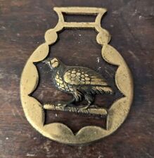 Vintage SOLID BRASS Horse Harness Medallion BIRD GROUSE HEN CHICK picture