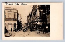 Sao Paulo Brazil, Busy Street Scene, Gents, Trolley, Antique Vintage Postcard picture