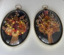 Vintage Pair Cideart Belgium Dried Flowers Domed Frame Display Decor Wall Art picture