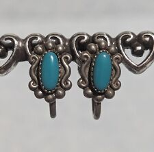 Vintage Sterling Silver Native Turquoise Screwback Earrings - Bell Trading Post picture