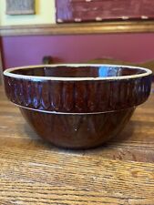 Vintage Heavy Stoneware Crock Dough Bowl. Dark Brown With Beautiful Picket Fence picture